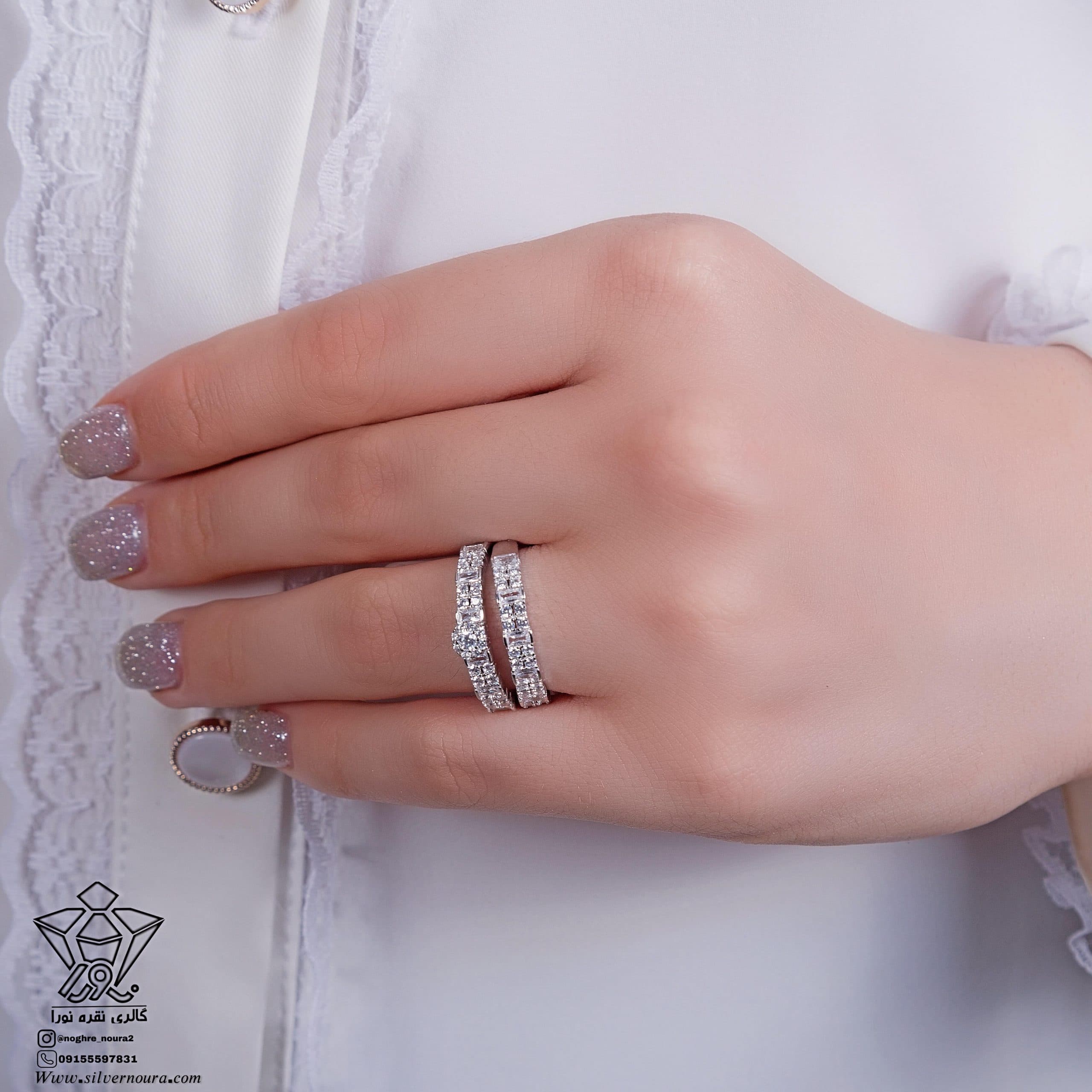 حلقه پشت حلقه جواهری نقره