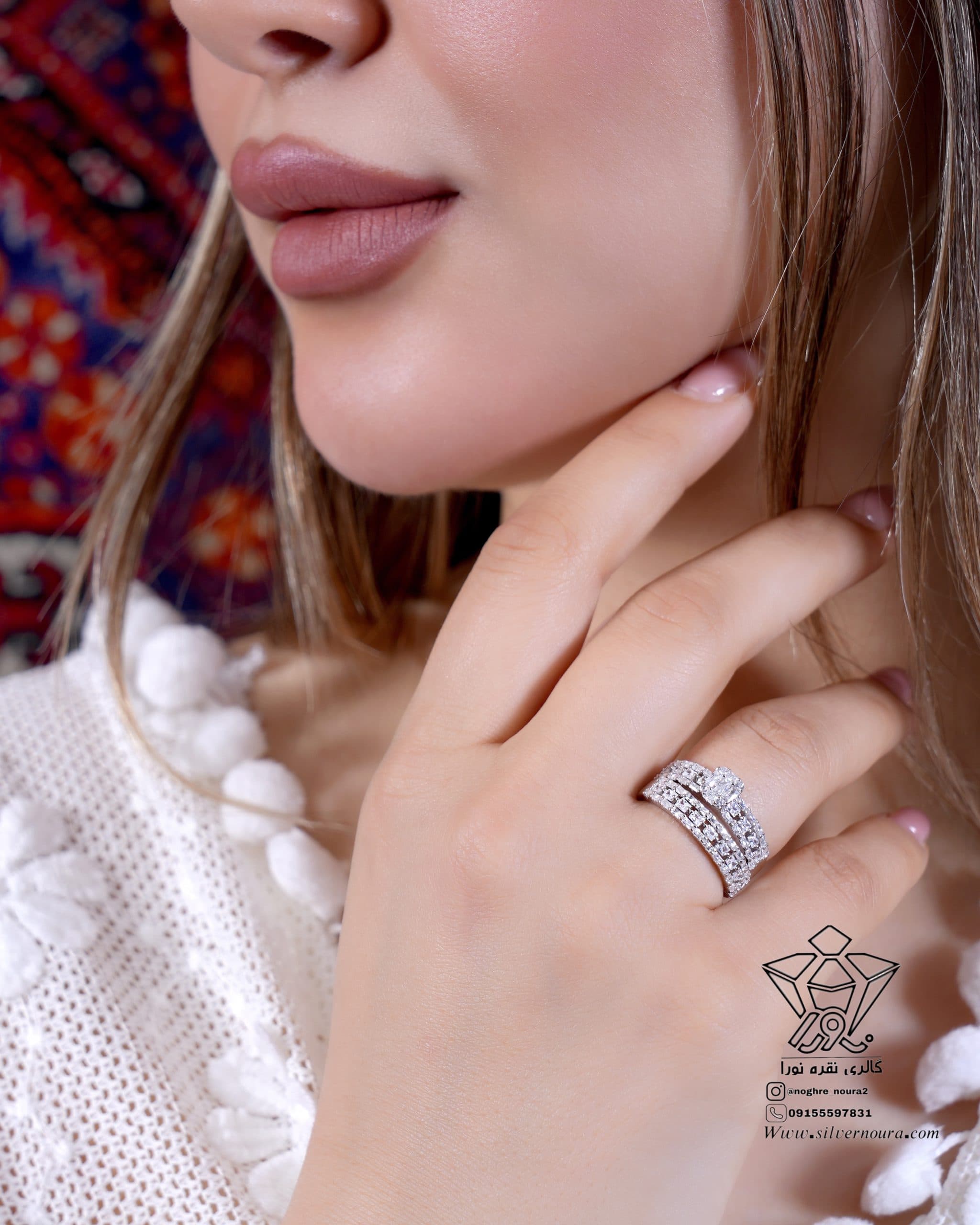 حلقه پشت حلقه جواهری نقره